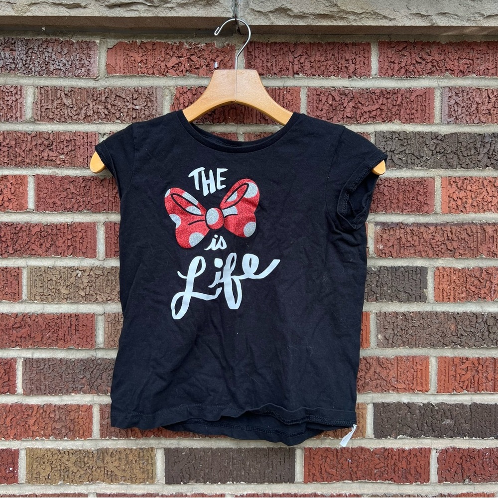 Disney Black and Red Sparkly Graphic Minnie Mouse Short Sleeve Top